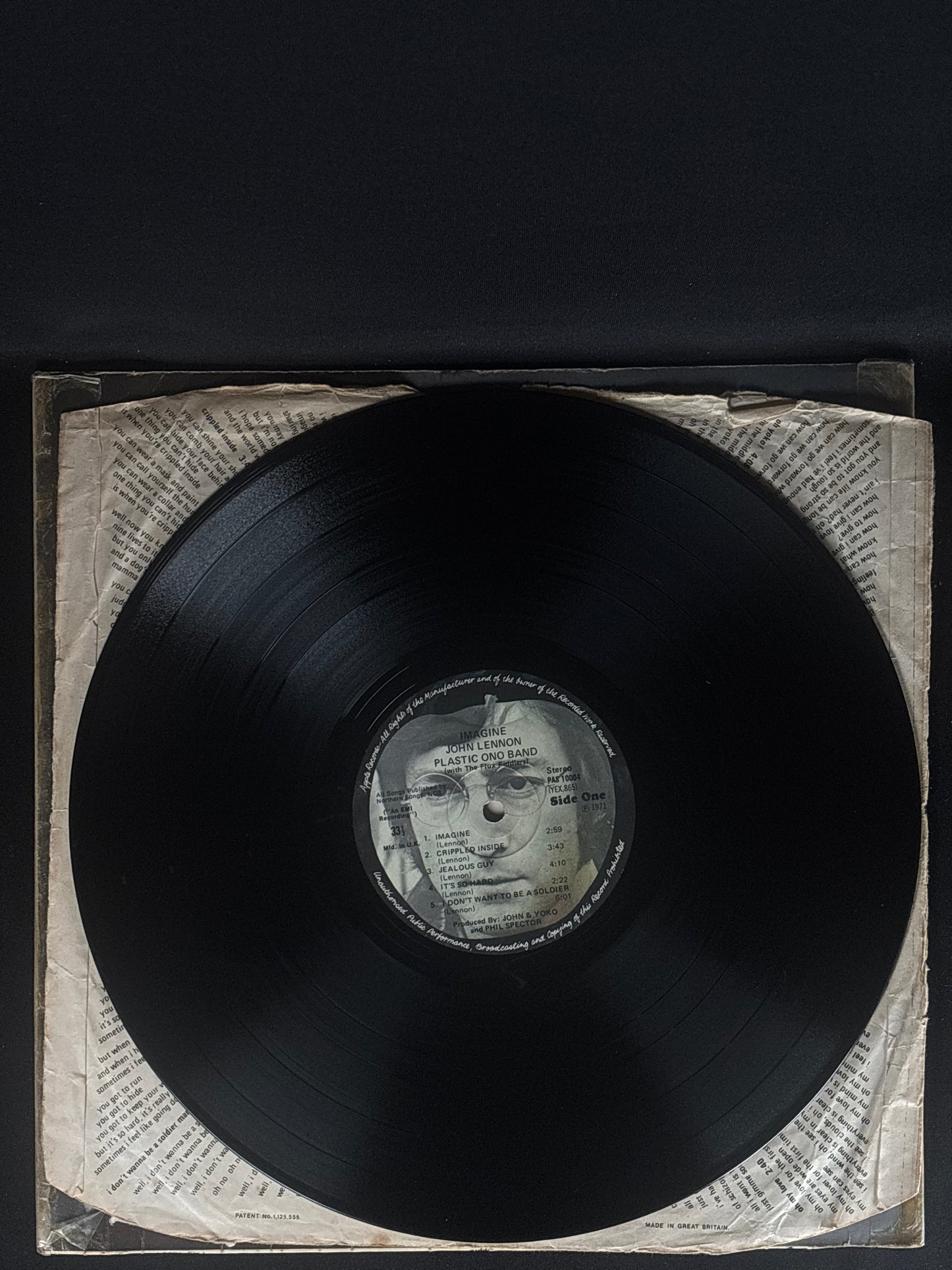 John Lennon Imagine 1971 UK LP Apple PAS 10004 YEX 865-1U Early Press VG+ Vinyl