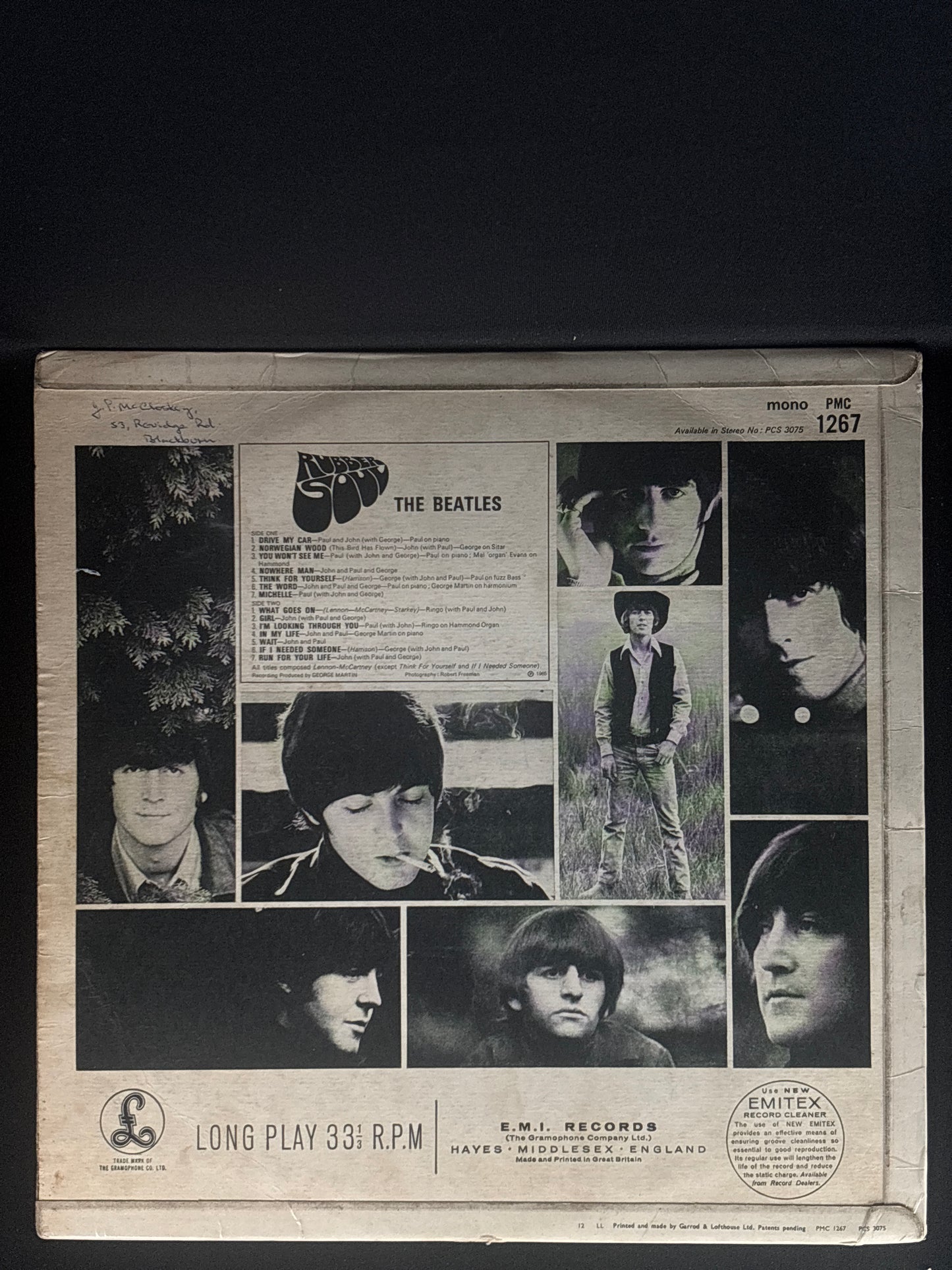 The Beatles Rubber Soul 1965 UK LP Parlophone PMC 1267 XEX 560-1 Mono Early Press VG+ Vinyl