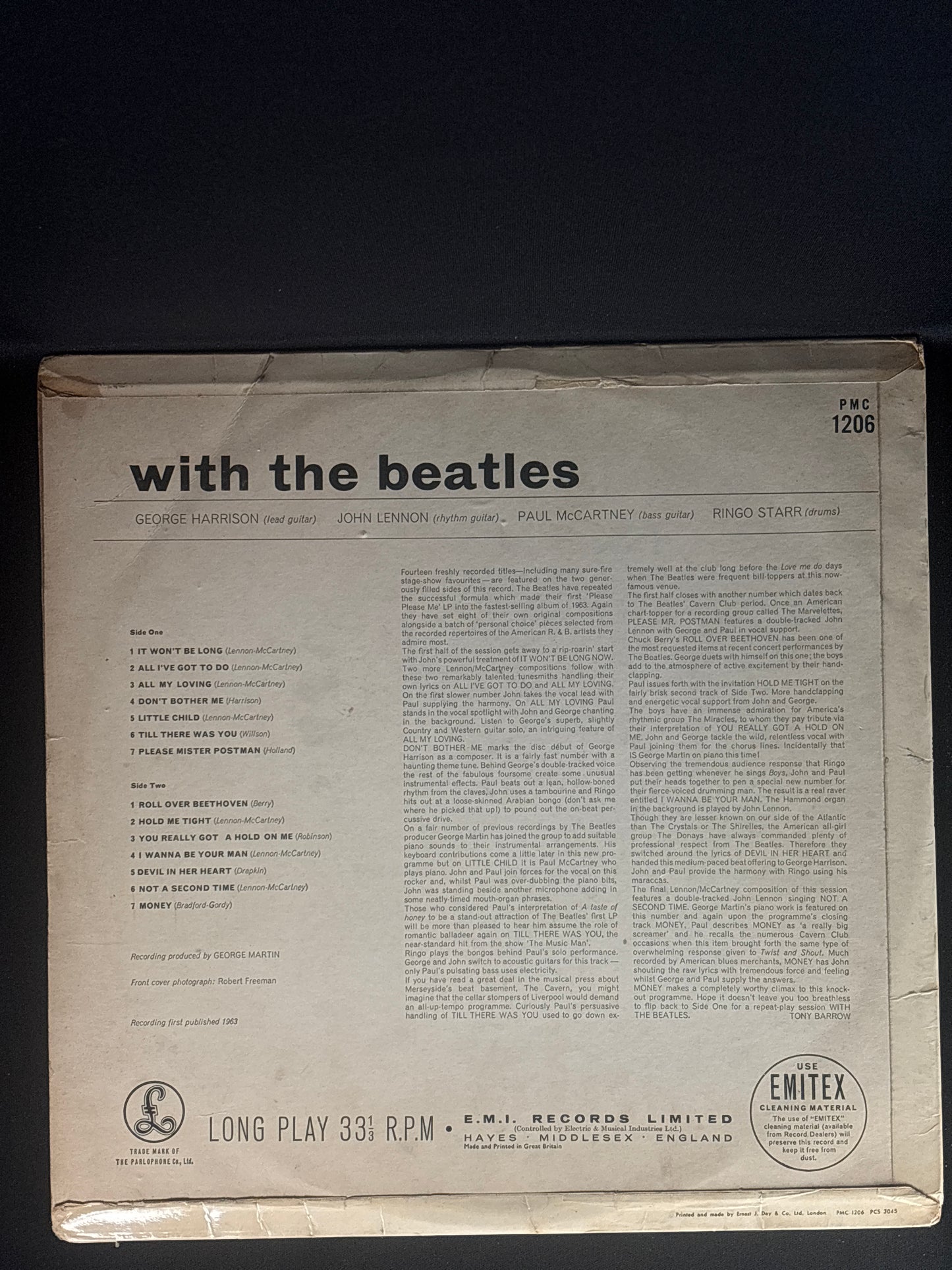 The Beatles With The Beatles 1963 UK Mono LP Parlophone PMC 1206 XEX 447-1N Early Press VG+ Vinyl