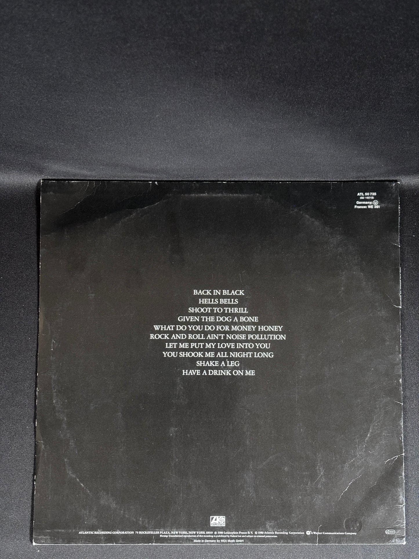 ACDC Back In Black 1980 LP K50735 Atlantic VG+ Vinyl