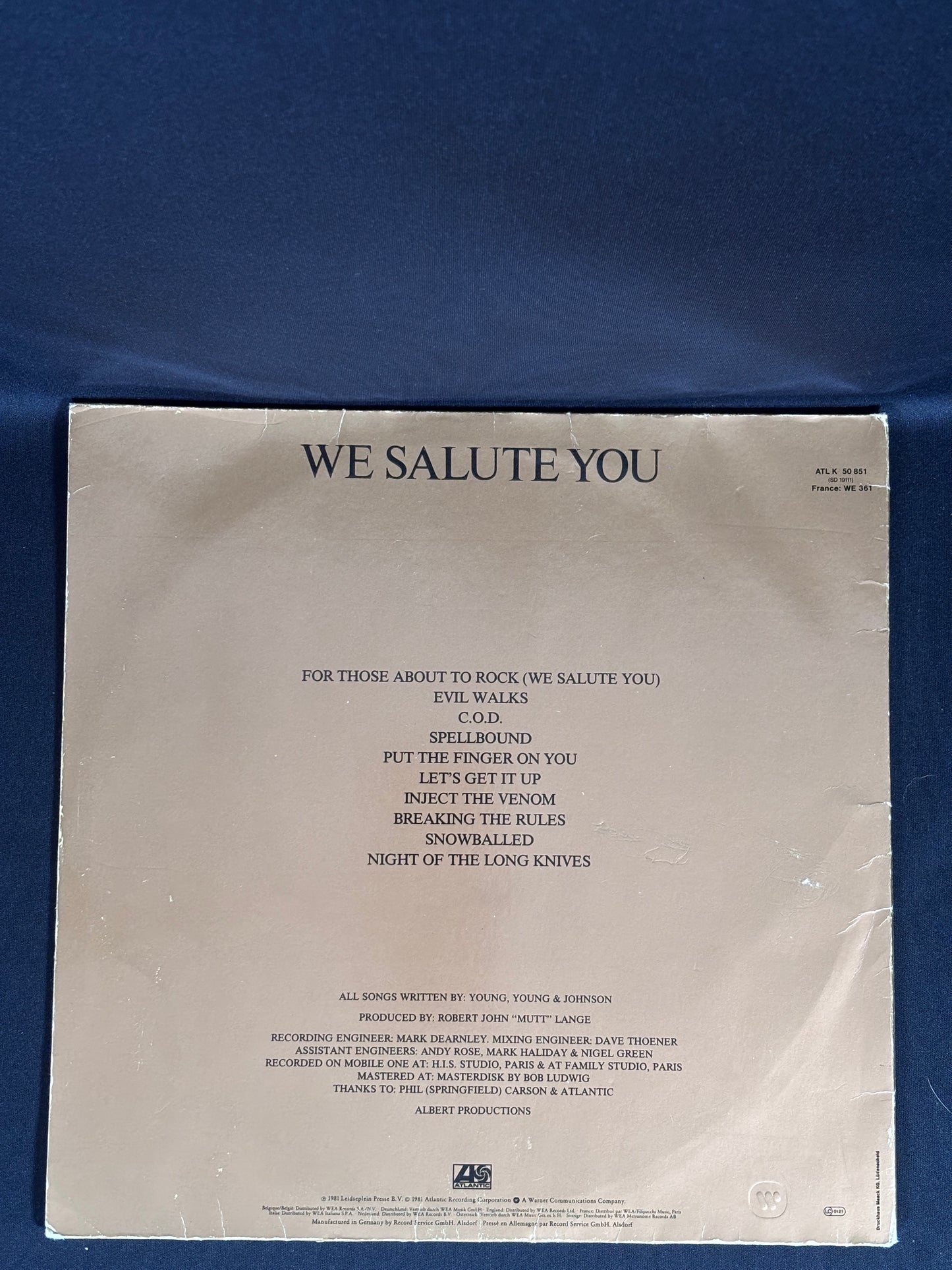 ACDC For Those About To Rock 1981 EU LP ATL50851 A3 VG