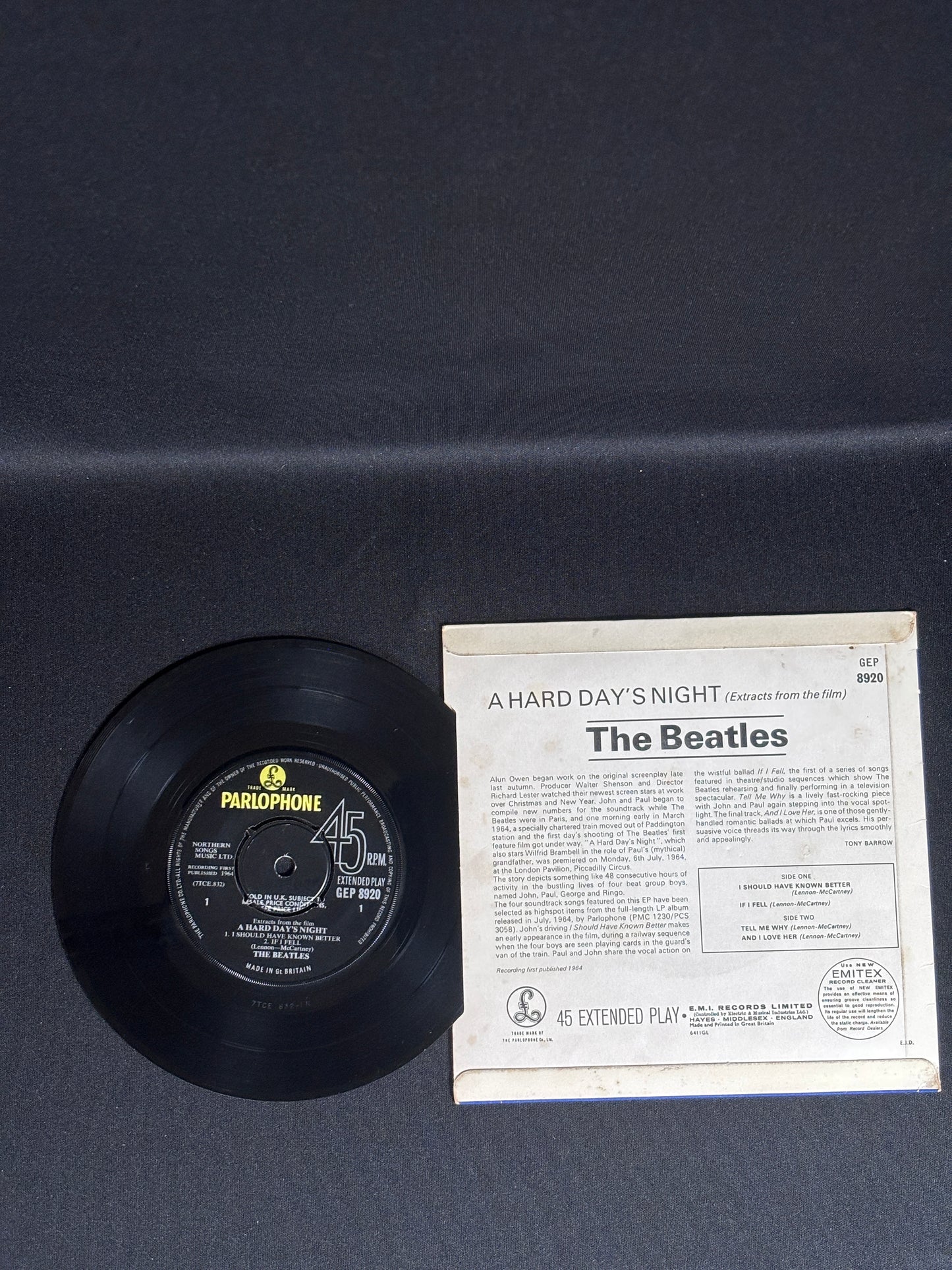 The Beatles A Hard Days Night 1964 EP GEP8920 Parlophone 1N Mono VG Vinyl