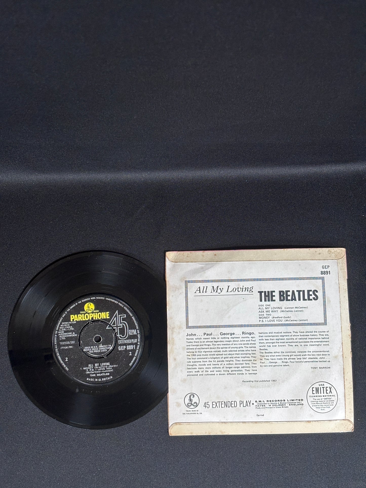 The Beatles All My Loving 1963 EP GEP8891 Parlophone 1N Mono VG Vinyl